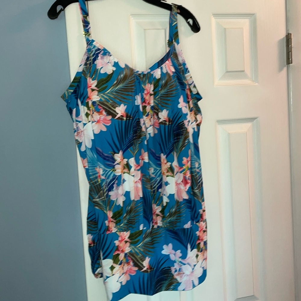 Tankini Size 22 Top only. Brand new with tags.  Blue floral blousen tankini.